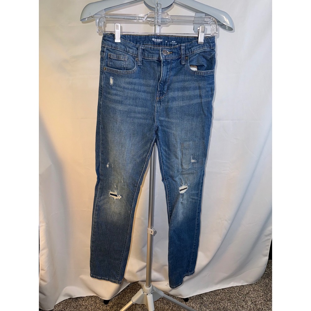 Old Navy Slim Built-In Tough 360 Stretch Distressed Jeans Blue Size 14 Womens